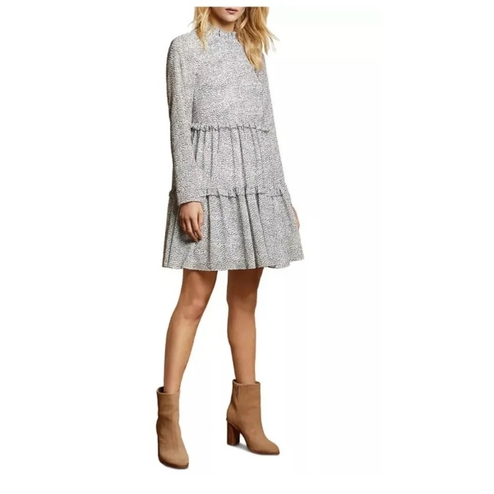 Ted Baker Phenia Flocked Dot Ruffle Mini Dress Ivory Black Size 1 US 2